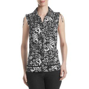 Breckenridge Printed Tie Shoulder Top Size Small  Summer Dark Indigo Navy  NWT